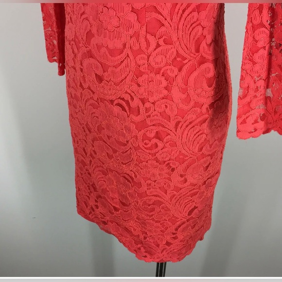 Coral Sheath Lace Cocktail Mini Vince Camuto Dress Sz 10 - Picture 5 of 8